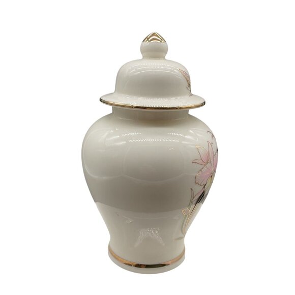 Vintage Japanese Fine China Ginger Jar With Lid & Floral Butterfly Design - Picture 2 of 8